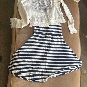 Pull up Circle skirt Marine style Soft modal Navy Cream sz S/M stretches well
